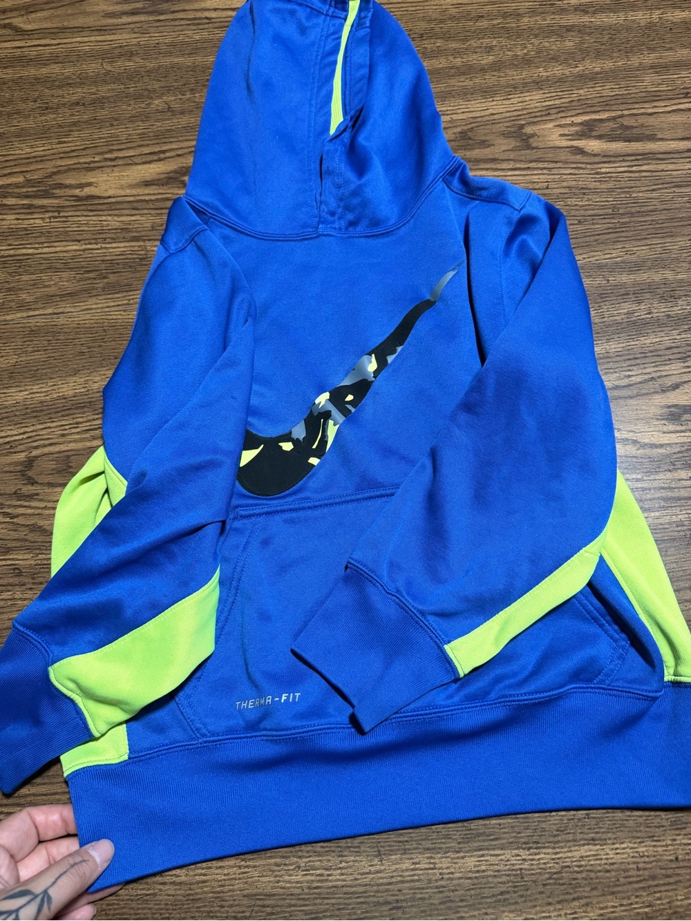 Nike Kids Royal Blue & Neon Green Therma-FIT Pullover Hoodie